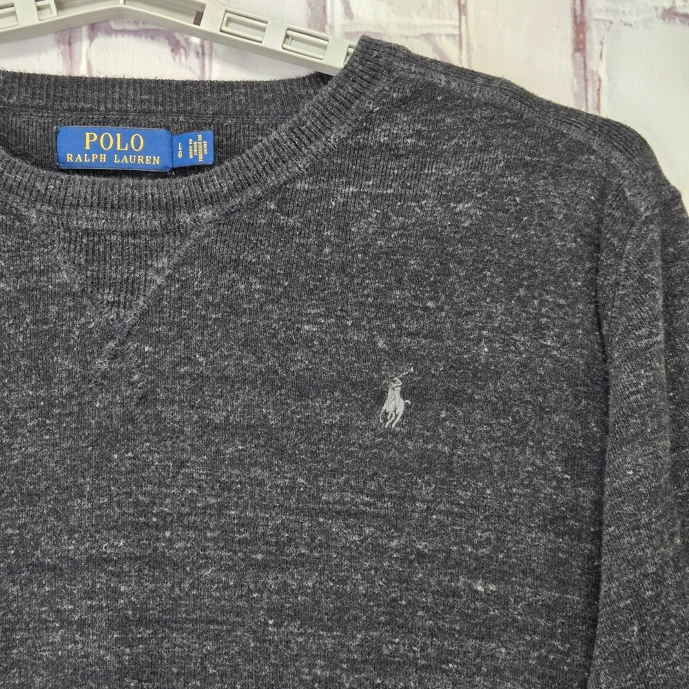 Polo Ralph Lauren Mens Charcoal‎ Gray Heathered Cotton Crewneck Sweater Large LG